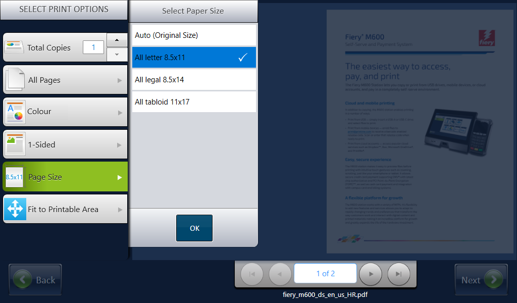 <strong>Step 14: Select page size</strong>