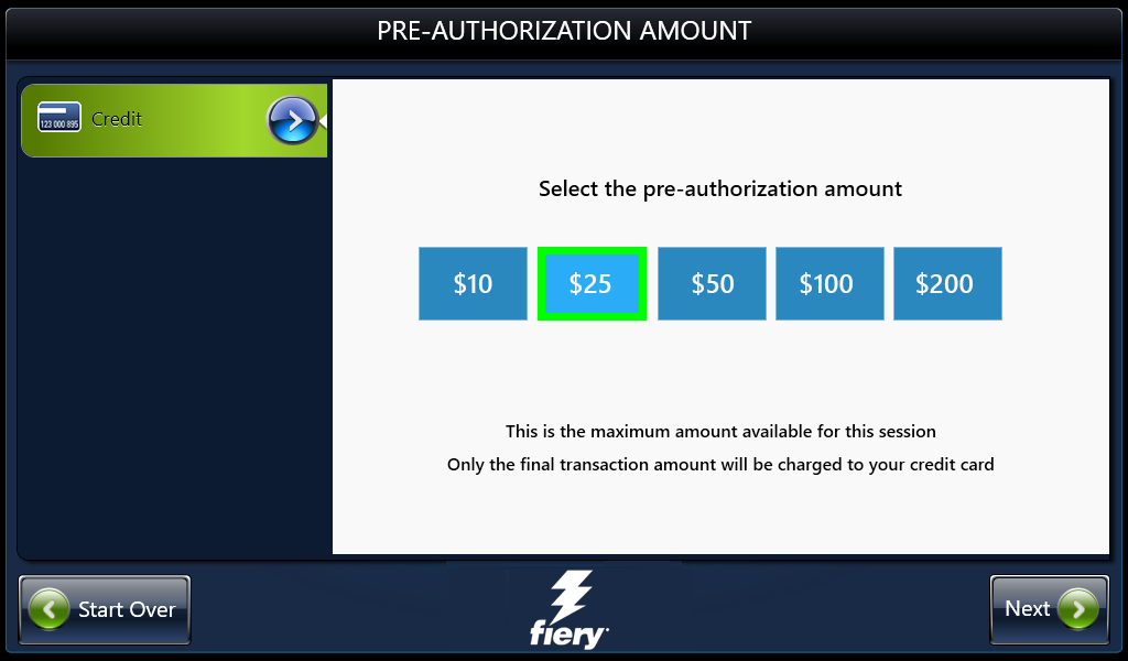 Step 4: Select the pre-authorization amount