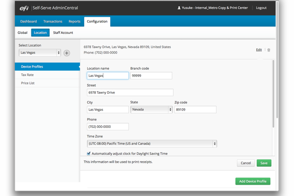 Configure M600 stations and print services by location