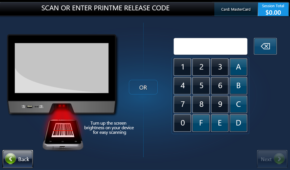 Step 5: Scan or enter PrintMe release code